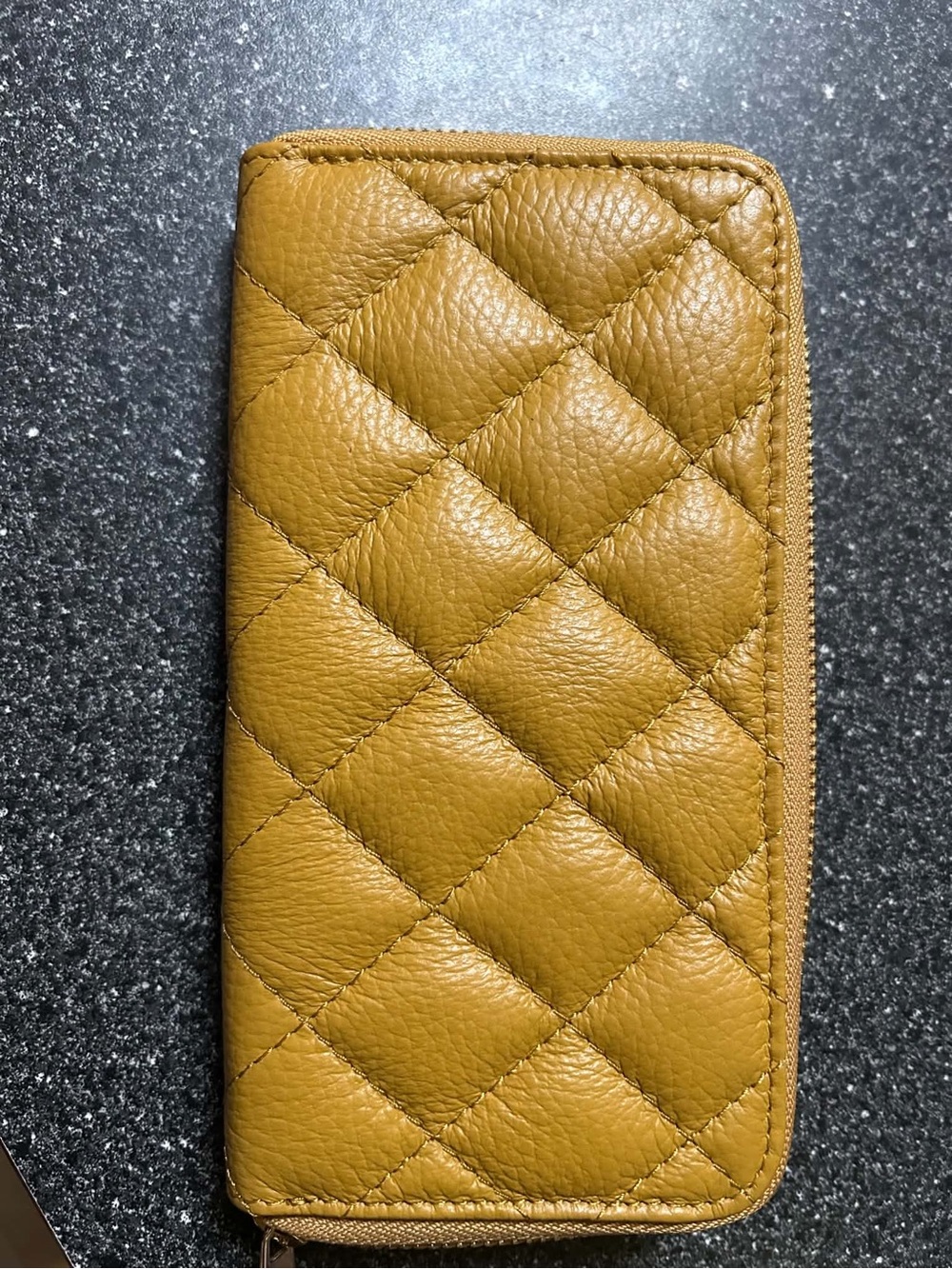 Quilted Zip Phone Wallet Case in Mustard